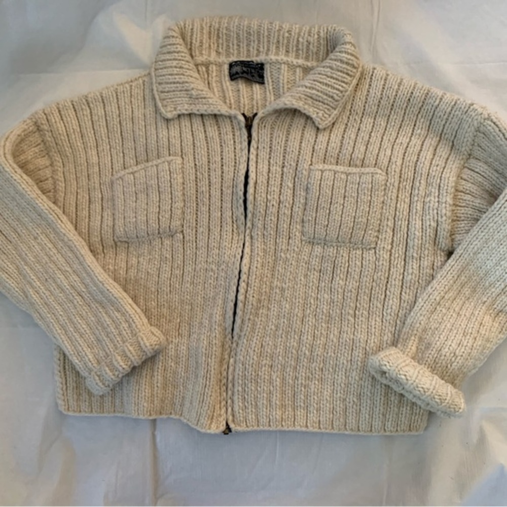 Rey Wear Handmade Vintage Wool Jacket Knit Y2K Zip Pocket Chunky Sweater Ecuador